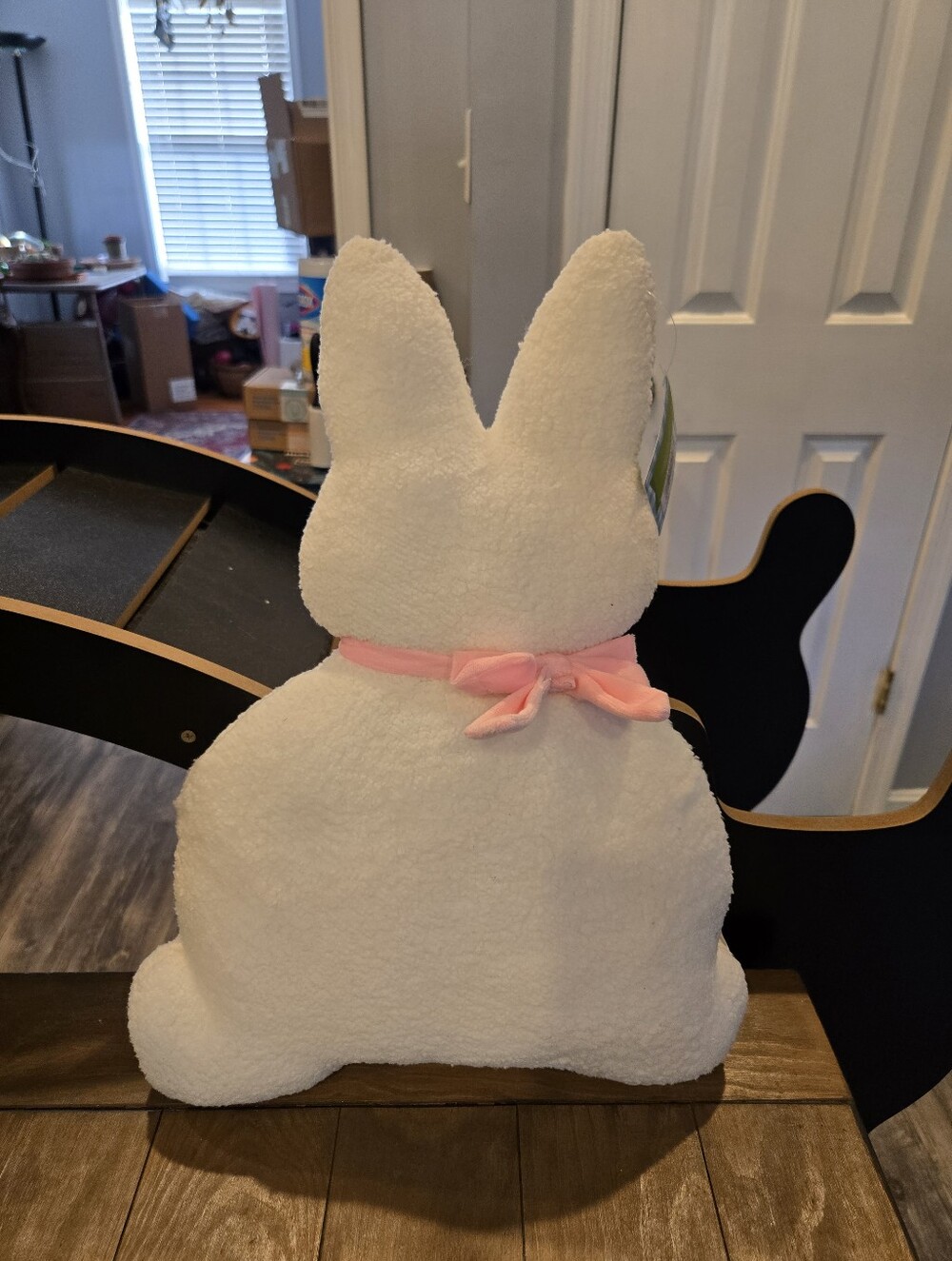 White Plush Bunny Pillow with Pink Bow New With Tags Easter
